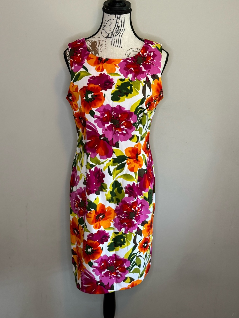 Ronni Nicole Vibrant Floral Midi Dress - Fuchsia, Orange & Green - Size 8